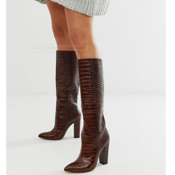 Aldo Shoes - ALDO Leather Ibilia Block Heel Croc Print Boots